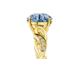 Yellow gold Fancy Blue Round  Solitaire Vine Band with Milgrain Prong Setting_8