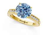 Yellow gold Fancy Blue Round  Solitaire with Pavé Band and Four-Prong Setting_325
