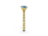 Yellow gold Fancy Blue Round  Solitaire with Pavé Band and Four-Prong Setting_326