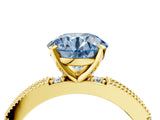 Yellow gold Fancy Blue Round  Solitaire with Pavé Band and Four-Prong Setting_328