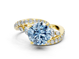 Yellow gold Fancy Blue Round  Solitaire with Pavé Twist Band and Four-Prong Setting_79