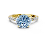 Yellow gold Fancy Blue Round  Solitaire with Side Baguettes and Channel Set Band_59
