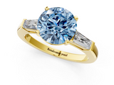 Yellow gold Fancy Blue Round  Solitaire with Tapered Baguette Side Stones on a Classic Band with Four-Prong Setting_92