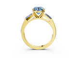 Yellow gold Fancy Blue Round  Solitaire with Tapered Baguette Side Stones on a Classic Band with Four-Prong Setting_94