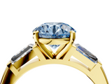 Yellow gold Fancy Blue Round  Solitaire with Tapered Baguette Side Stones on a Classic Band with Four-Prong Setting_95