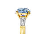 Yellow gold Fancy Blue Round  Solitaire with Tapered Baguette Side Stones on a Classic Band with Four-Prong Setting_96