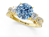 Yellow gold Fancy Blue Round  Three-Stone Diamond Ring with Pavé Split Shank and Four-Prong Setting_64