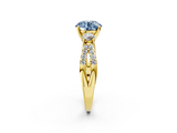 Yellow gold Fancy Blue Round  Three-Stone Diamond Ring with Pavé Split Shank and Four-Prong Setting_65