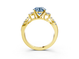 Yellow gold Fancy Blue Round  Three-Stone Diamond Ring with Pavé Split Shank and Four-Prong Setting_66