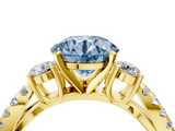 Yellow gold Fancy Blue Round  Three-Stone Diamond Ring with Pavé Split Shank and Four-Prong Setting_67