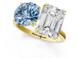 Yellow gold Fancy Blue Round  and Emerald Cut Toi Moi Ring with Prong Setting_80