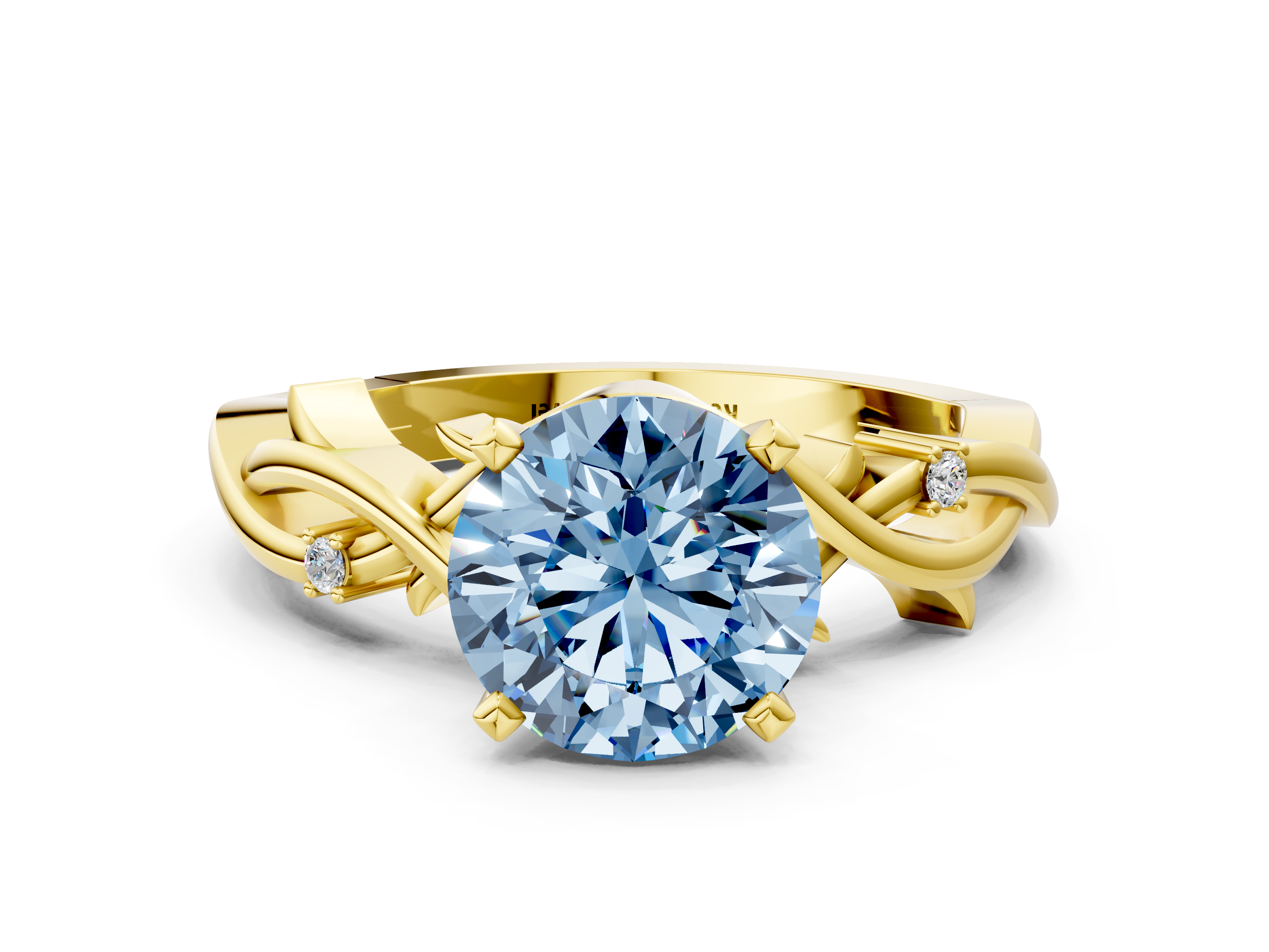 Yellow gold Fancy Blue Round cut Solitaire Twisted Band Prong Setting Ring_206