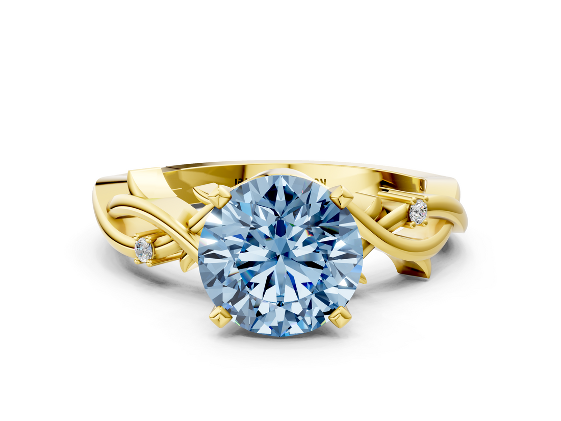 Yellow gold Fancy Blue Round cut Solitaire Twisted Band Prong Setting Ring_206