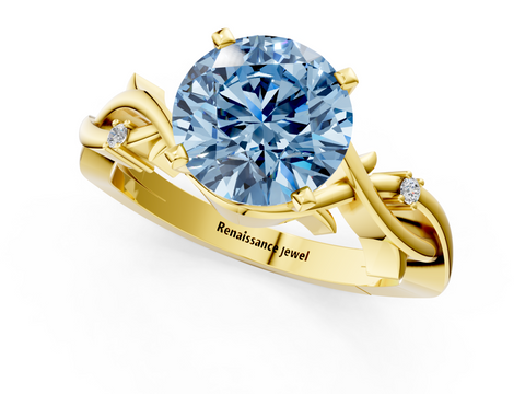 Yellow gold Fancy Blue Round cut Solitaire Twisted Band Prong Setting Ring_207
