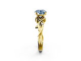 Yellow gold Fancy Blue Round cut Solitaire Twisted Band Prong Setting Ring_208