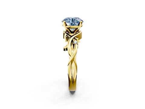 Yellow gold Fancy Blue Round cut Solitaire Twisted Band Prong Setting Ring_208