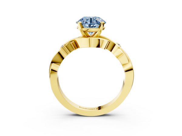 Yellow Gold Round Solitaire Engagement Ring Setting for Fancy Blue Center with Vine Twist Band