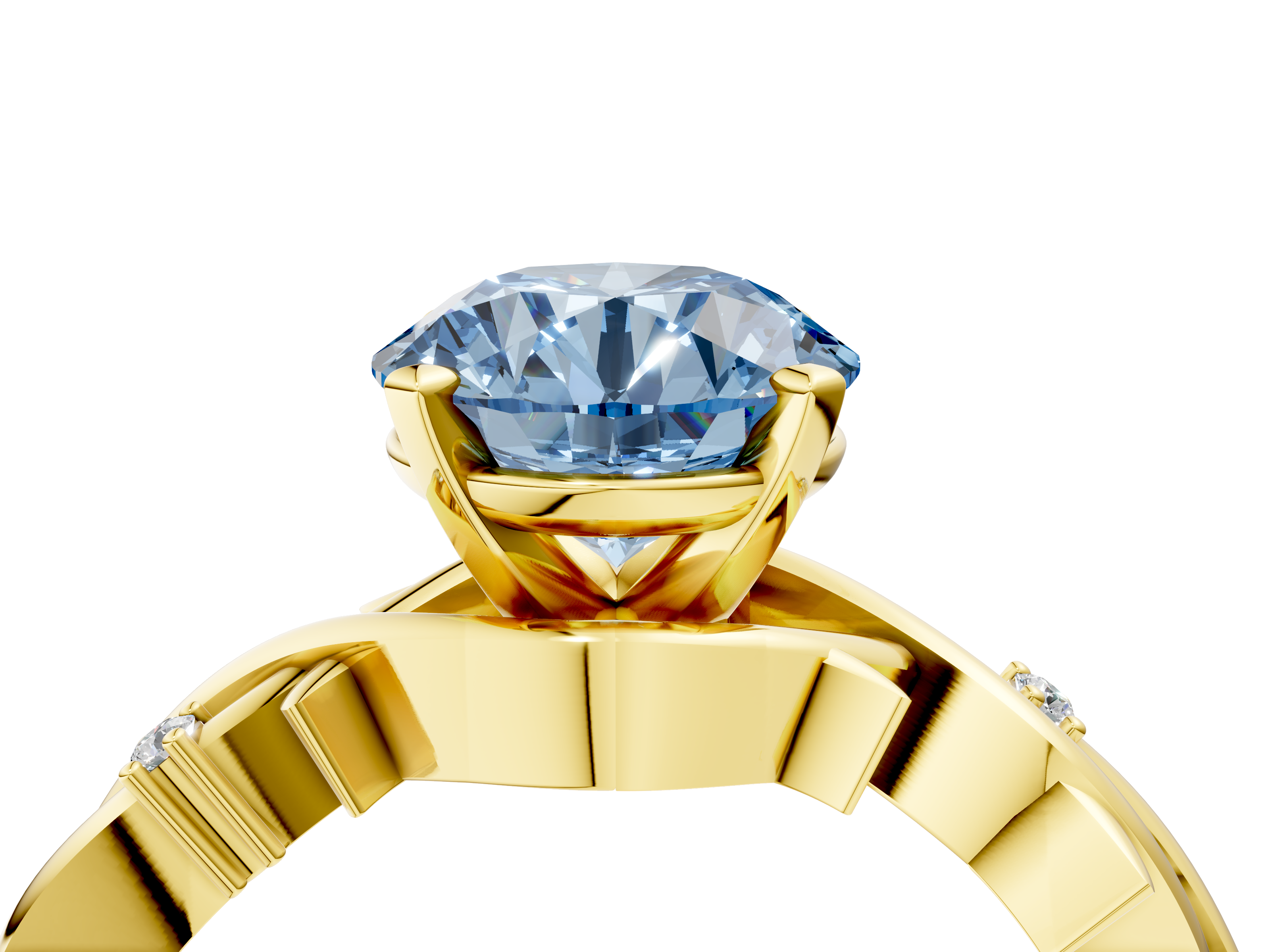 Yellow gold Fancy Blue Round cut Solitaire Twisted Band Prong Setting Ring_210
