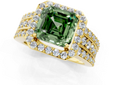 Yellow gold Fancy Green Asscher -Cut Halo Diamond Ring with Split Shank and Four-Prong Setting_18