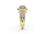 Yellow gold Fancy Green Asscher -Cut Halo Diamond Ring with Split Shank and Four-Prong Setting_19