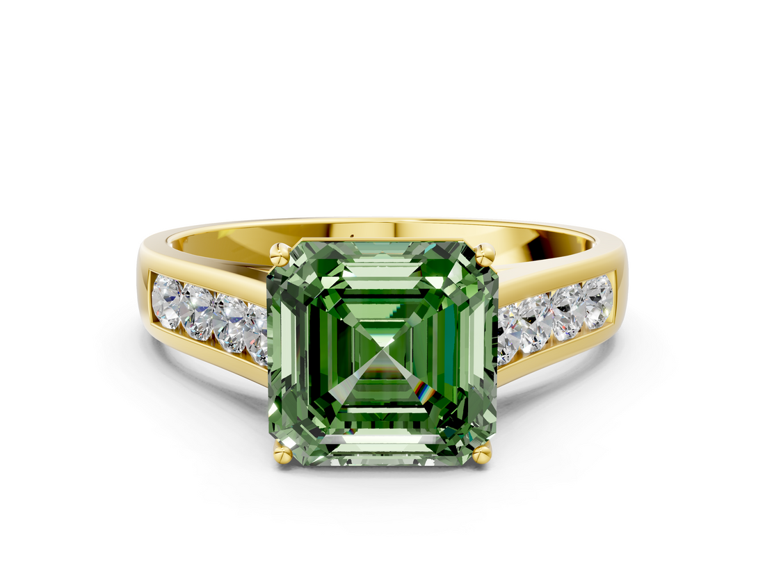 Yellow gold Fancy Green Asscher  Brilliant Channel-Set Solitaire Ring with Four-Prong Setting_17