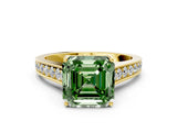 Yellow gold Fancy Green Asscher  Brilliant Cut Diamond Engagement Ring with Pavé Band and Four-Prong Setting_29