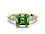 Yellow gold Fancy Green Asscher  Brilliant Cut Diamond Five-Stone Prong Set Engagement Ring with Channel Band_18