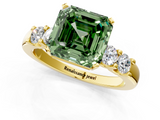 Yellow gold Fancy Green Asscher  Brilliant Cut Diamond Five-Stone Prong Set Engagement Ring with Channel Band_19