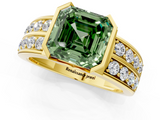 Yellow gold Fancy Green Asscher  Brilliant Diamond Channel Set Wide Band Ring with Bezel Setting_1