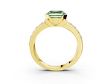 Yellow gold Fancy Green Asscher  Brilliant Diamond Channel Set Wide Band Ring with Bezel Setting_3
