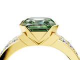 Yellow gold Fancy Green Asscher  Brilliant Diamond Channel Set Wide Band Ring with Bezel Setting_4