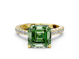 Yellow gold Fancy Green Asscher  Brilliant Diamond Solitaire with Pavé Band and Four-Prong Setting 1