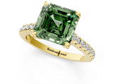 Yellow gold Fancy Green Asscher  Brilliant Diamond Solitaire with Pavé Band and Four-Prong Setting 2