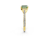 Yellow gold Fancy Green Asscher  Brilliant Diamond Solitaire with Pavé Band and Four-Prong Setting 3