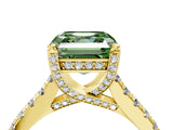 Yellow gold Fancy Green Asscher  Brilliant Diamond Solitaire with Pavé Band and Four-Prong Setting 5