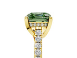 Yellow gold Fancy Green Asscher  Brilliant Diamond Solitaire with Pavé Band and Four-Prong Setting