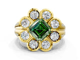 Yellow gold Fancy Green Asscher  Brilliant Flower Halo Diamond Split Shank Ring_39