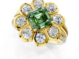 Yellow gold Fancy Green Asscher  Brilliant Flower Halo Diamond Split Shank Ring_40