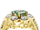 Yellow gold Fancy Green Asscher  Brilliant Flower Halo Diamond Split Shank Ring_43