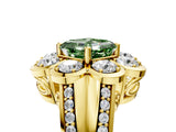 Yellow gold Fancy Green Asscher  Brilliant Flower Halo Diamond Split Shank Ring_44