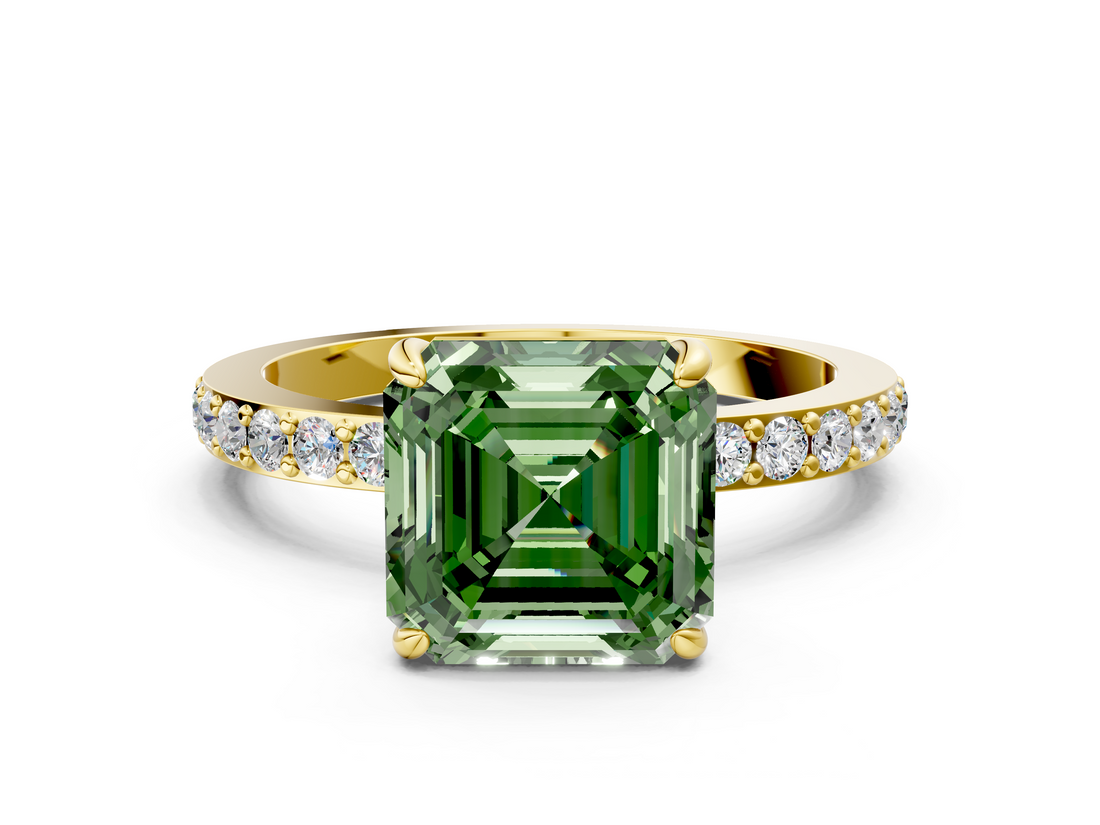 Yellow gold Fancy Green Asscher  Brilliant Pavé Band Solitaire with Four-Prong Setting_51