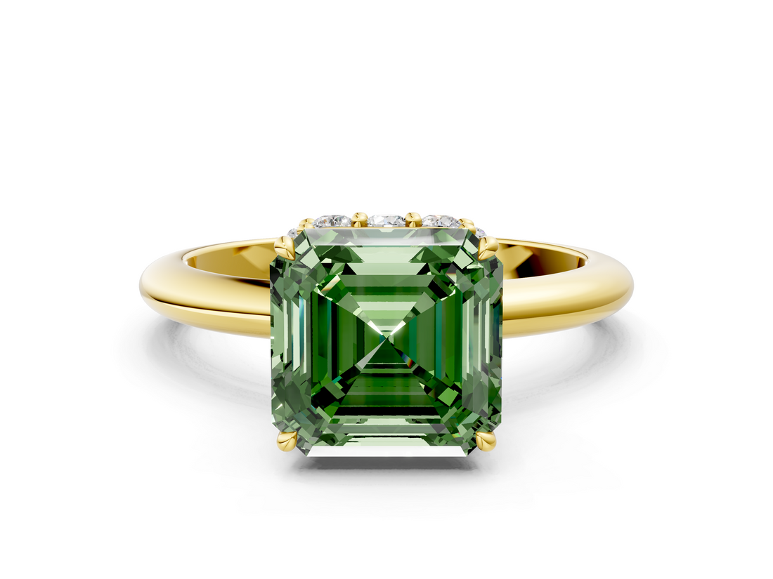 Yellow gold Fancy Green Asscher  Brilliant Solitaire Engagement Ring with Six-Prong Setting and Classic Band_17