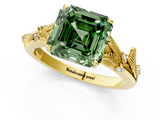 Yellow gold Fancy Green Asscher  Brilliant Solitaire with Leaf Motif Band and Four-Prong Setting_1