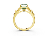 Yellow gold Fancy Green Asscher  Brilliant Solitaire with Leaf Motif Band and Four-Prong Setting_3