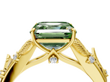 Yellow gold Fancy Green Asscher  Brilliant Solitaire with Leaf Motif Band and Four-Prong Setting_4