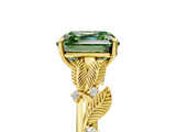 Yellow gold Fancy Green Asscher  Brilliant Solitaire with Leaf Motif Band and Four-Prong Setting_5