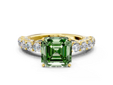 Yellow gold Fancy Green Asscher  Brilliant Solitaire with Pavé Band and Four-Prong Setting