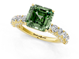 Yellow gold Fancy Green Asscher  Brilliant Solitaire with Pavé Band and Four-Prong Setting_1