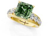 Yellow gold Fancy Green Asscher  Brilliant Solitaire with Side Stones on a Pave Band and Four-Prong Setting_25