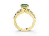 Yellow gold Fancy Green Asscher  Brilliant Solitaire with Side Stones on a Pave Band and Four-Prong Setting_27